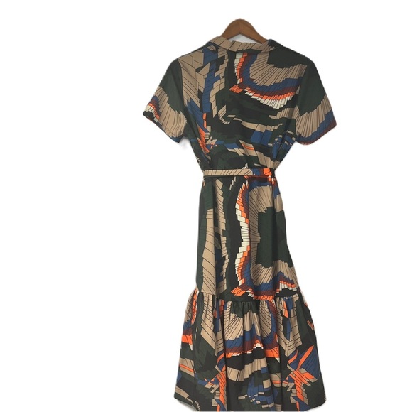 Stella Marina Woman's small geo print boho short sleeve belted midi button down - Picture 2 of 7